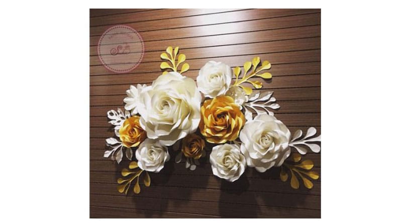 Set hoa giấy trang trí vàng nhũ – kem nhạt