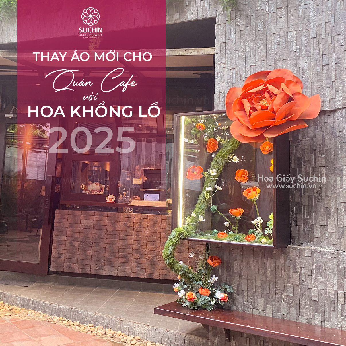 “Thay áo mới” cho quán cafe bằng cách trang trí hoa khổng lồ của Suchin